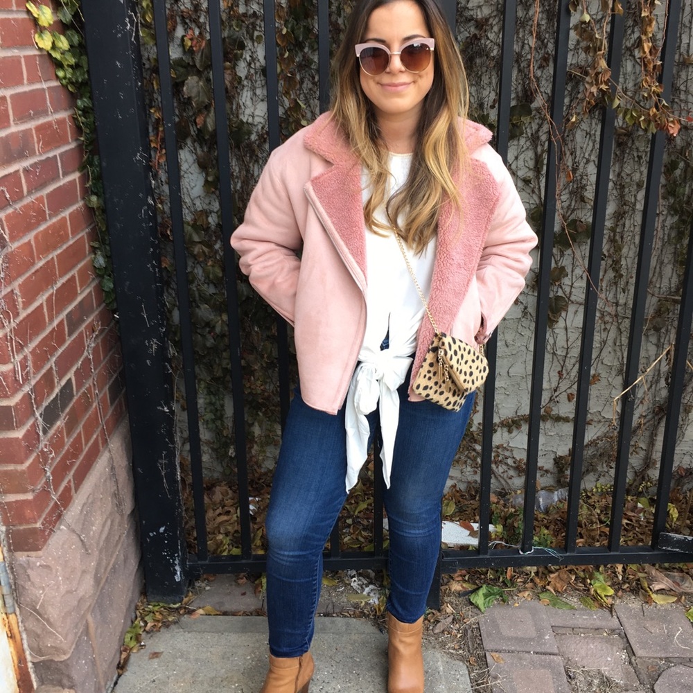 Pink fur suede coat